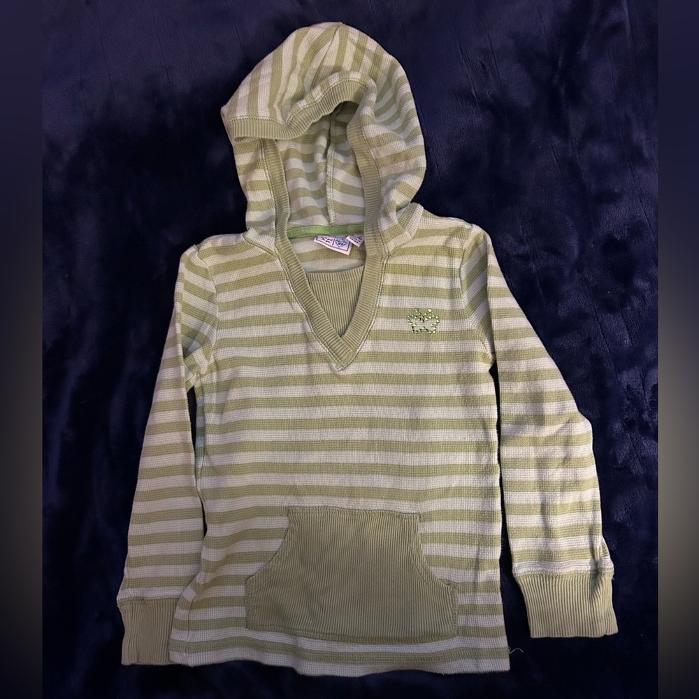 Girls Green Striped Hoodie